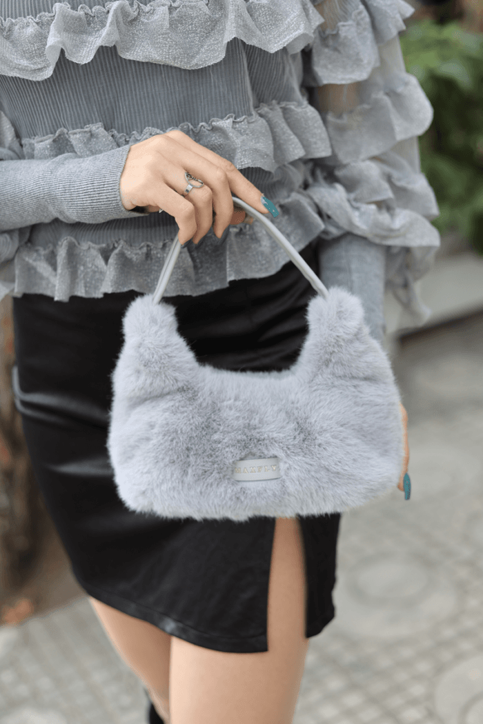 MaxFly Top Handle Fur Bag in grey color - Image 2