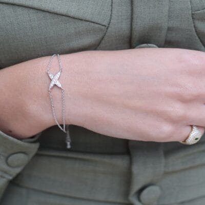 Stainless Steel Bracelet Chain with X and rhinestones