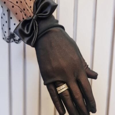 Γάντια Κοντά με Τούλι και Πουά σχέδιο