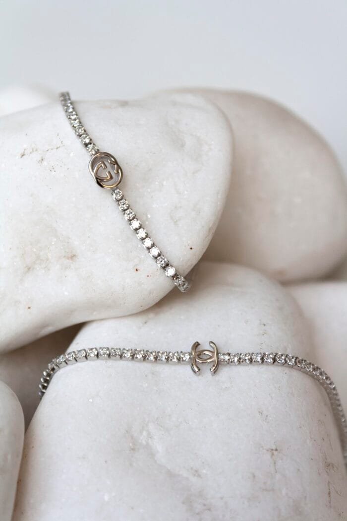 Silver bracelet 925° Chain with cubic zirconia and round design - Image 2