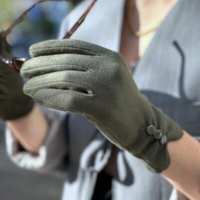 Γάντια με κουμπάκια σε κυπαρισσί χρώμα