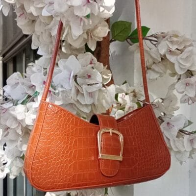 Bag Top Handle with buckle in brown color