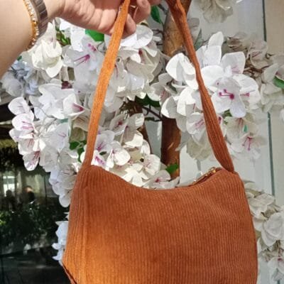 Soft Top Handle bag with corduroy fabric in brick color