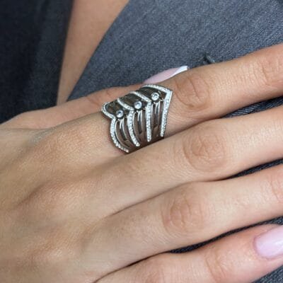 Δαχτυλίδι Stainless Steel Chunky τριγωνικό με layers και strass