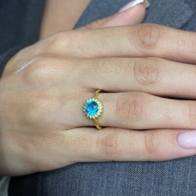Silver ring 925° Mono stone in flower shape with light blue Swarovski stone and cubic zirconia