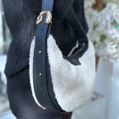 DAVIDJONES PARIS Top Handle Fur shoulder bag with leather strap