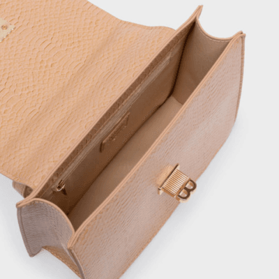 Nolah Top Handle bag with gold logo in beige color