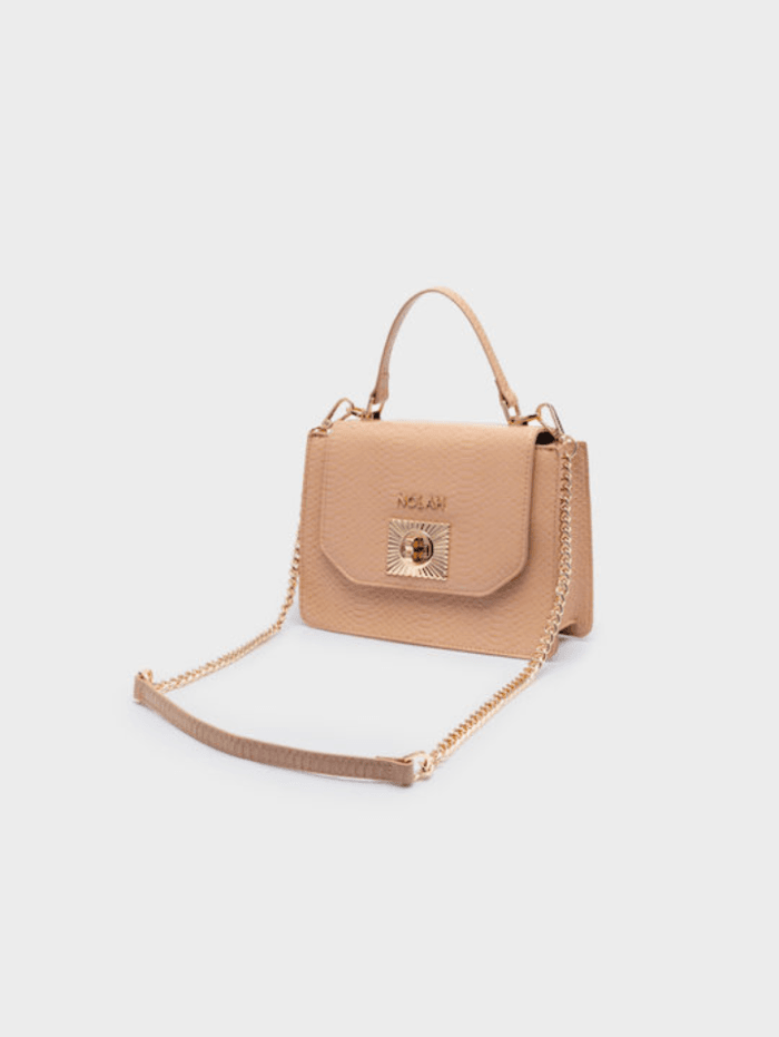 Nolah Top Handle bag with gold logo in beige color - Image 3