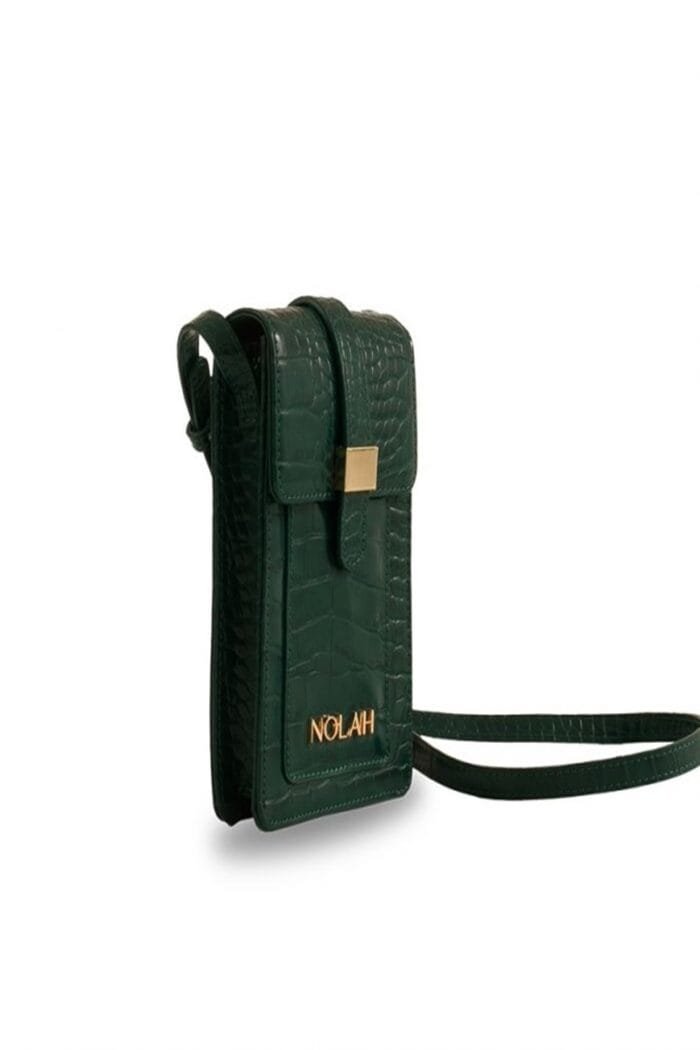 Mobile bag Nolah with gold logo in dark green color - Image 2