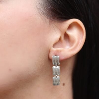 Σκουλαρίκια Ασήμι 925° Κρεμαστά με τετράγωνα