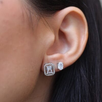 Earrings Silver 925° Studded Rectangle with cubic zirconia
