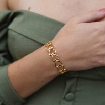 Stainless Steel Bracelet Handcuff Open with Hearts