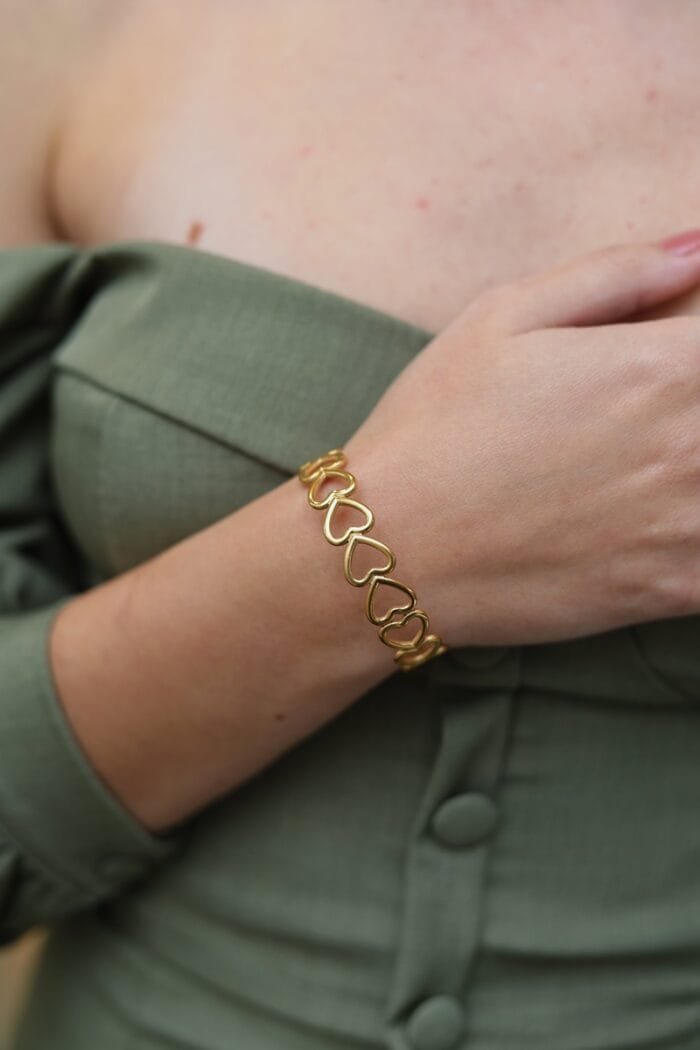 Stainless Steel Bracelet Handcuff Open with Hearts