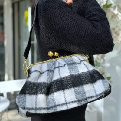 Vintage Knitted bag black and white with strap