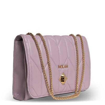 Nolah Quilted Flap bag with gold logo in lilac color