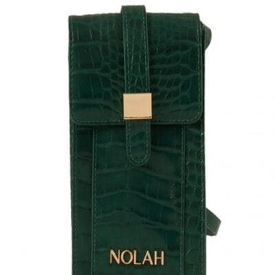 Mobile bag Nolah with gold logo in dark green color