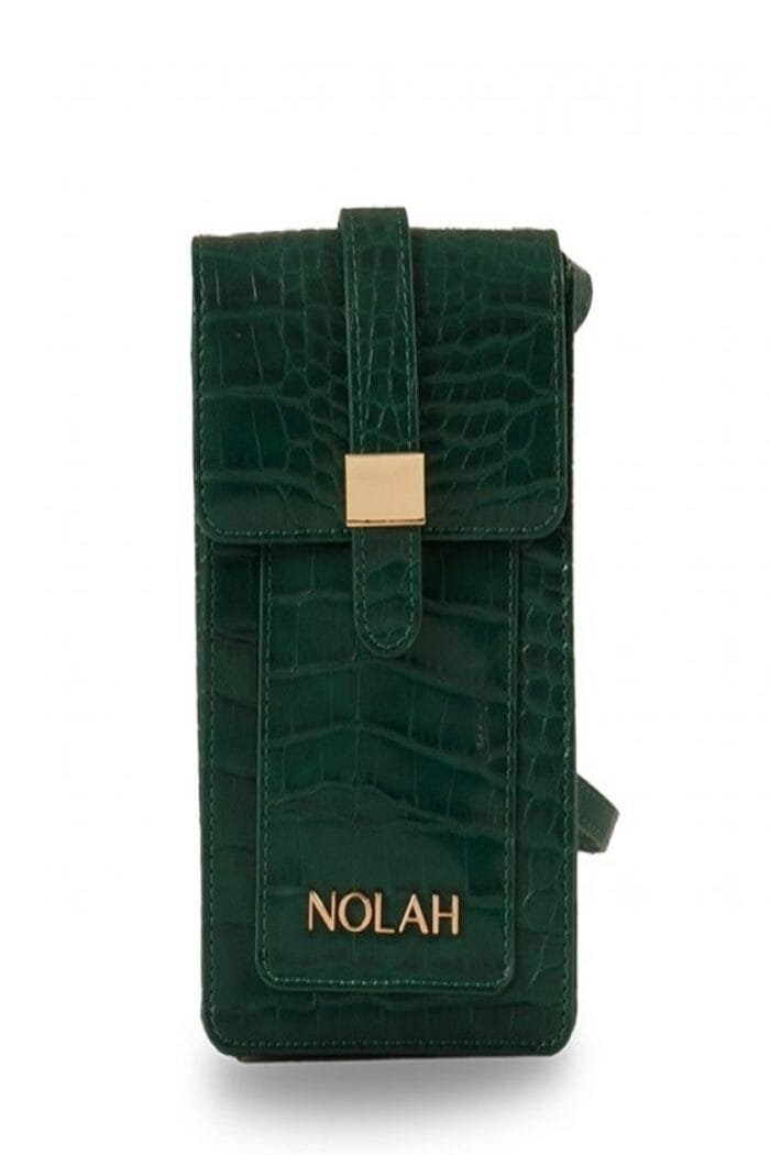 Mobile bag Nolah with gold logo in dark green color