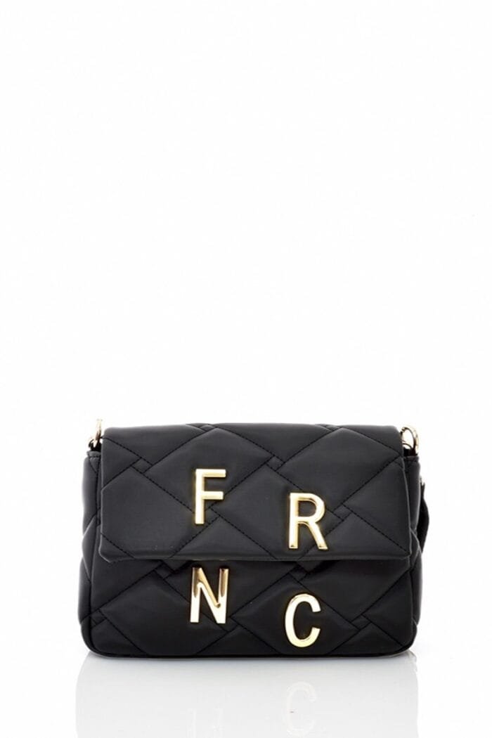 FRNC Flap Quilted bag with gold logo in black color