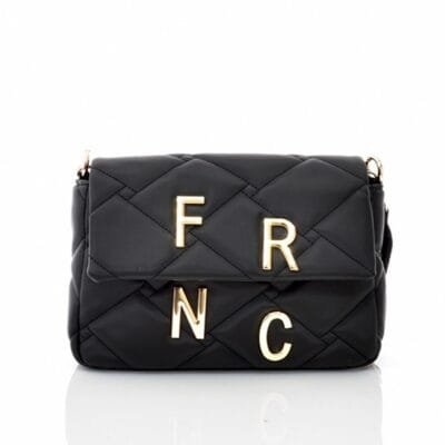 Τσάντα FRNC Flap Καπιτονέ με χρυσό logo σε μαύρο χρώμα
