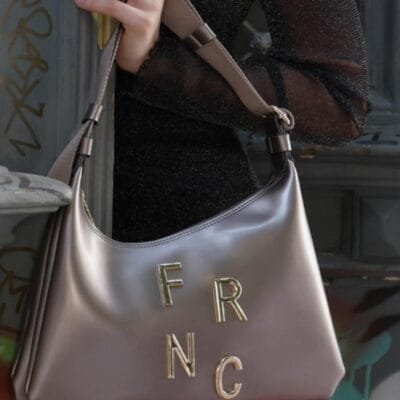 FRNC Hobo bag with logo in gold metallic color