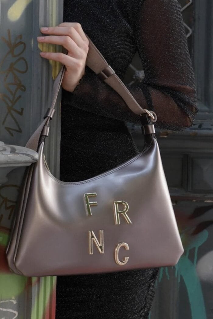 FRNC Hobo bag with logo in gold metallic color