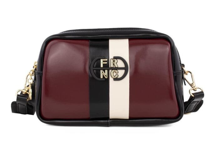 Τσάντα FRNC Messenger με χρυσό logo και μαύρο και λευκό σχέδιο σε μπορντό χρώμα