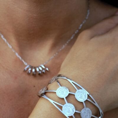 Bracelet Stainless Steel Handcuff Open Perforated with coin design