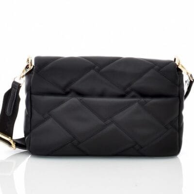 Τσάντα FRNC Flap Καπιτονέ με χρυσό logo σε μαύρο χρώμα