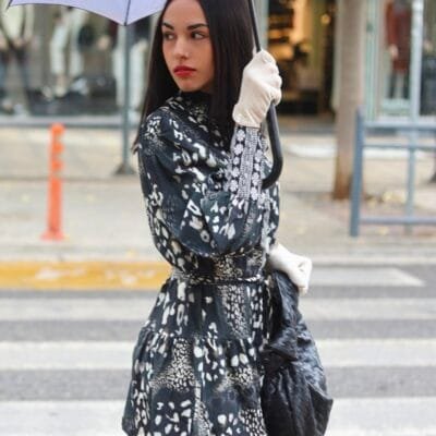 Φόρεμα Κοντό με γιακά στενή μέση και μοτίβο