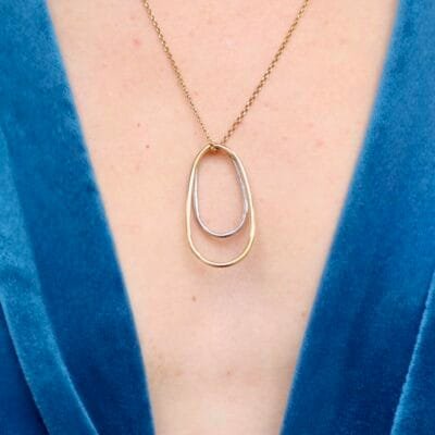 Κολιέ Ασήμι 925° Μενταγιόν με αλυσίδα και χρυσό και ασημί Οβάλ