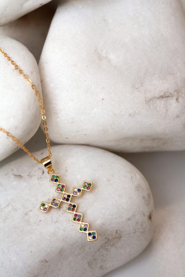 Silver necklace Silver 925° Cross Multicolored with zirconia
