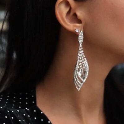 Σκουλαρίκια Stainless Steel Κρεμαστά με σχέδιο με Strass