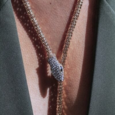 Κολιέ Stainless Steel Με Μαγνήτη Φίδι με Strass