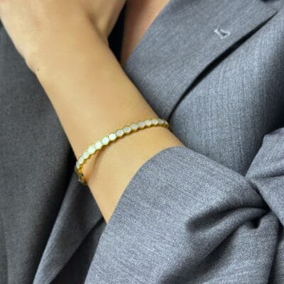 Βραχιόλι Stainless Steel Χειροπέδα με λευκές πέτρες