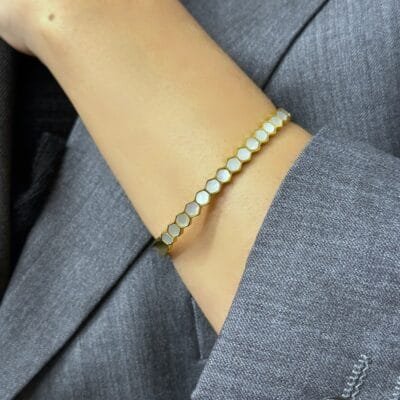 Βραχιόλι Stainless Steel Χειροπέδα με λευκές πέτρες