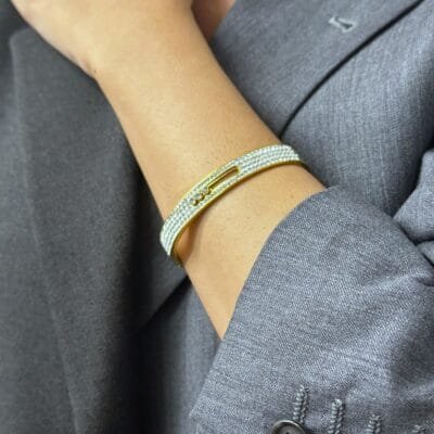 Βραχιόλι Stainless Steel Χειροπέδα με στρας και κινούμενο στοιχείο