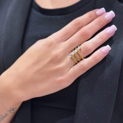 Δαχτυλίδι Stainless Steel με στρας στη σειρά wrap around