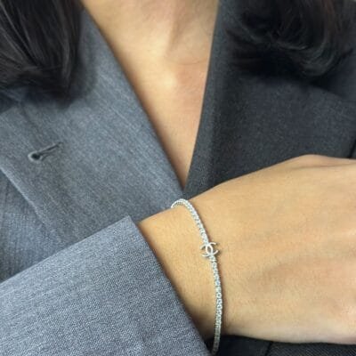 Silver bracelet 925° Chain with cubic zirconia and round design