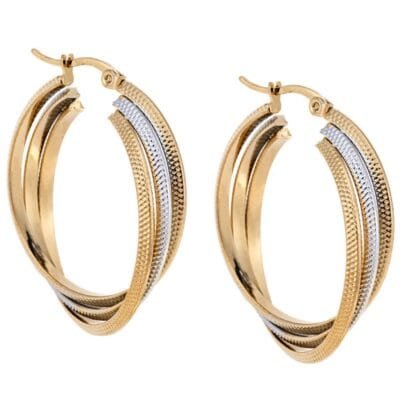 Σκουλαρίκια Stainless Steel Κρίκοι τριπλοί δίχρωμοι