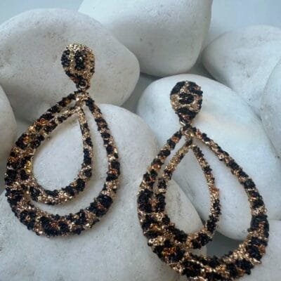 Σκουλαρίκια Stainless Steel Κρεμαστά με διπλό κρίκο σε λεοπαρ