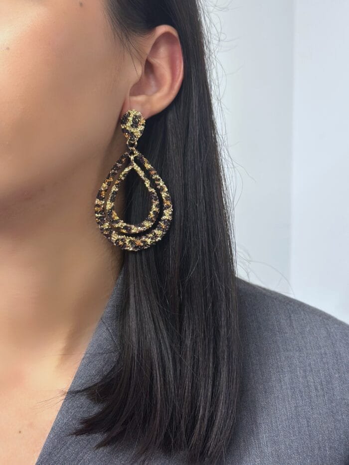 Stainless Steel Pendant Earrings with double hoop in leopard