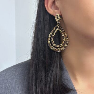 Σκουλαρίκια Stainless Steel Κρεμαστά με διπλό κρίκο σε λεοπαρ