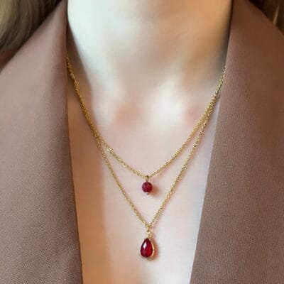 Κολιέ Stainless Steel Μενταγιόν με διπλή πέτρα