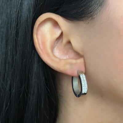 Σκουλαρίκια Κρίκος Οβάλ με strass