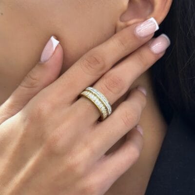 Δαχτυλίδι Stainless Steel Φαρδύ με λευκή σειρά από λευκές πέτρες