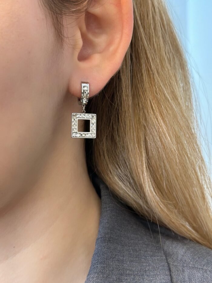 Stainless Steel Earrings Stainless Steel hoop with pendant square and strass