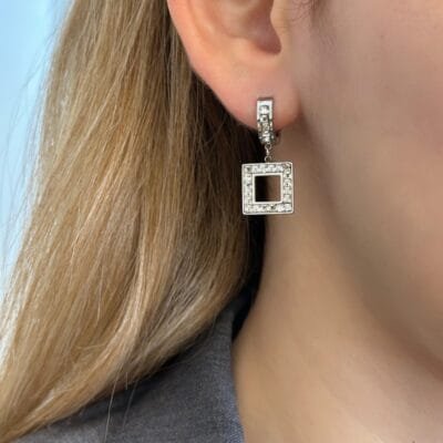 Σκουλαρίκια Stainless Steel Κρίκος με κρεμαστό τετράγωνο και strass