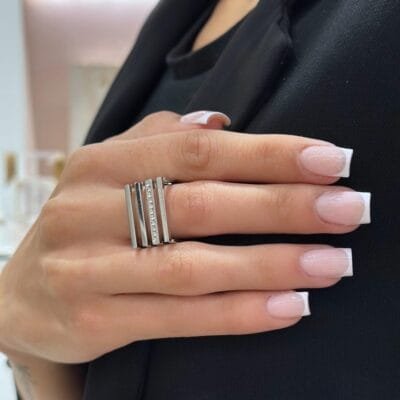 Δαχτυλίδι Stainless Steel τετραγωνισμένο με στρας