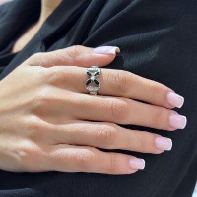 Δαχτυλίδι Stainless Steel Μαύρο λουλούδι με λευκές πέτρες