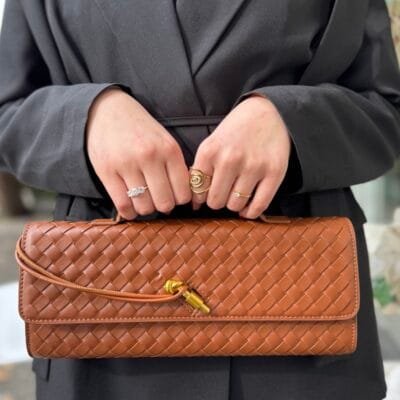 Τσάντα Baguette Πλεκτή σε καφέ χρώμα